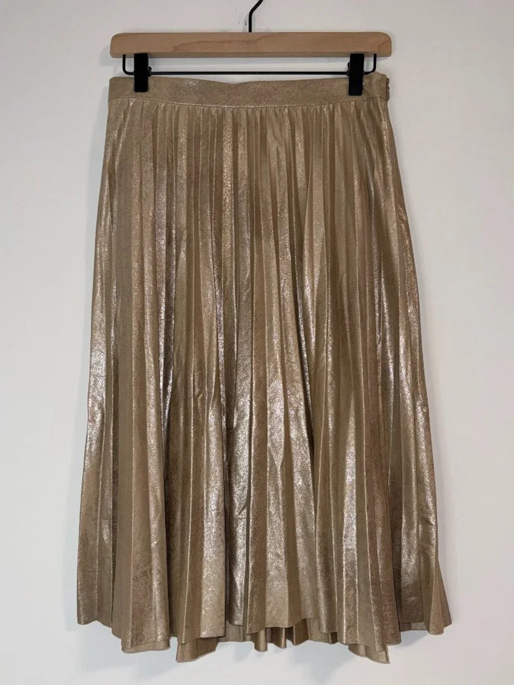 Anthropologie Maeve Bronze Gold Metallic Pleated Midi Skirt Sz S